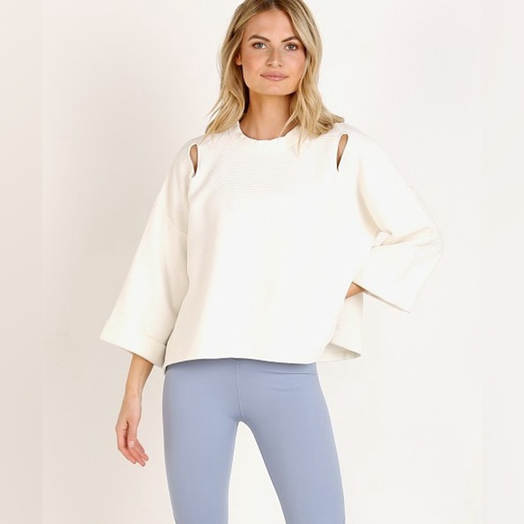 Varley Jenny Sweat Boxy Crop mock neck sweatshirt cutout ivory women S - Picture 1 of 11